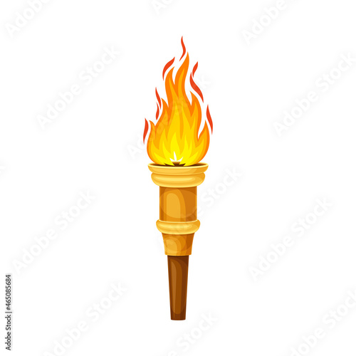 Torch with Brightly Burning Fire on Top as Ignited Light Source Vector Illustration