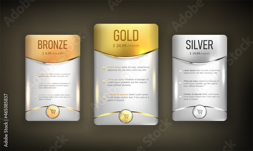 Button web price table pack on background color black