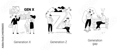 Society development abstract concept vector illustrations.