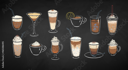 Vector set of coffee drinks chalk illustrations