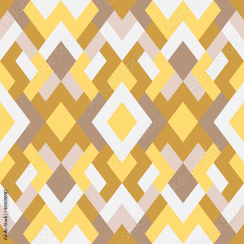 Abstract seamless pattern. Mosaic texture for textile, clown, carpeting, warp, book cover, clothes. Vector geometric background of triangles in yellow and white colors