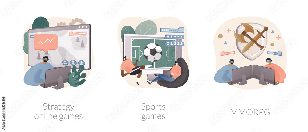 Fototapeta premium Playing computer games abstract concept vector illustrations.