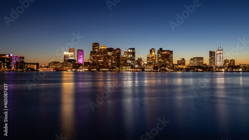 Boston skyline at sunset from the East reflection