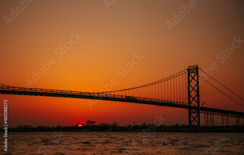 Sunset in Widsor, Ontario Canada Ambassador Bridge border between Canada - US © Nina