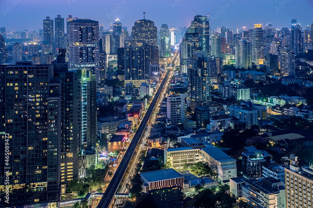 Bangkok city aerial view in the evening, Thailand