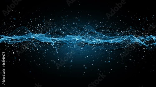 Futuristic animation with wave object and glitter particles in slow motion, 4096x2304 loop 4K