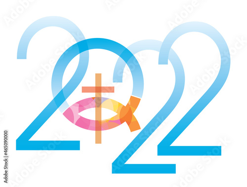 
Jesus fish symbol new year.
 2022 new year with Jesus fish symbol with cross. Isolated on white background. Vector available.