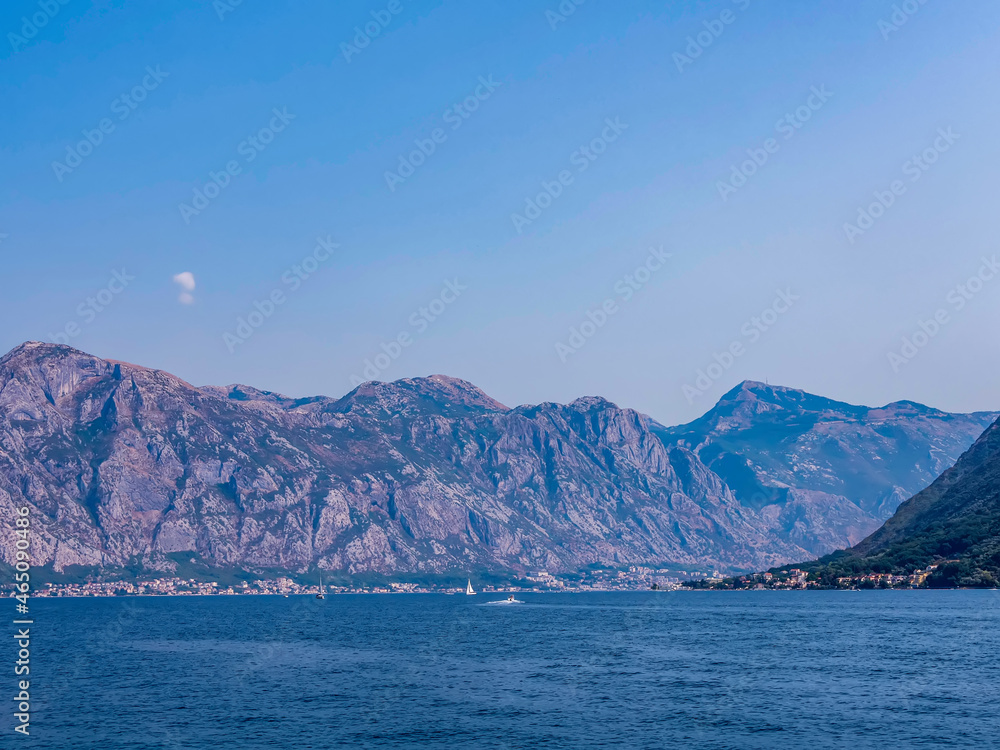 View to sea and mountains of the bay of the Mediterranean Sea.