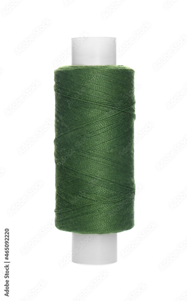 Spool of olive green sewing thread isolated on white Spool of olive green sewing thread isolated on white