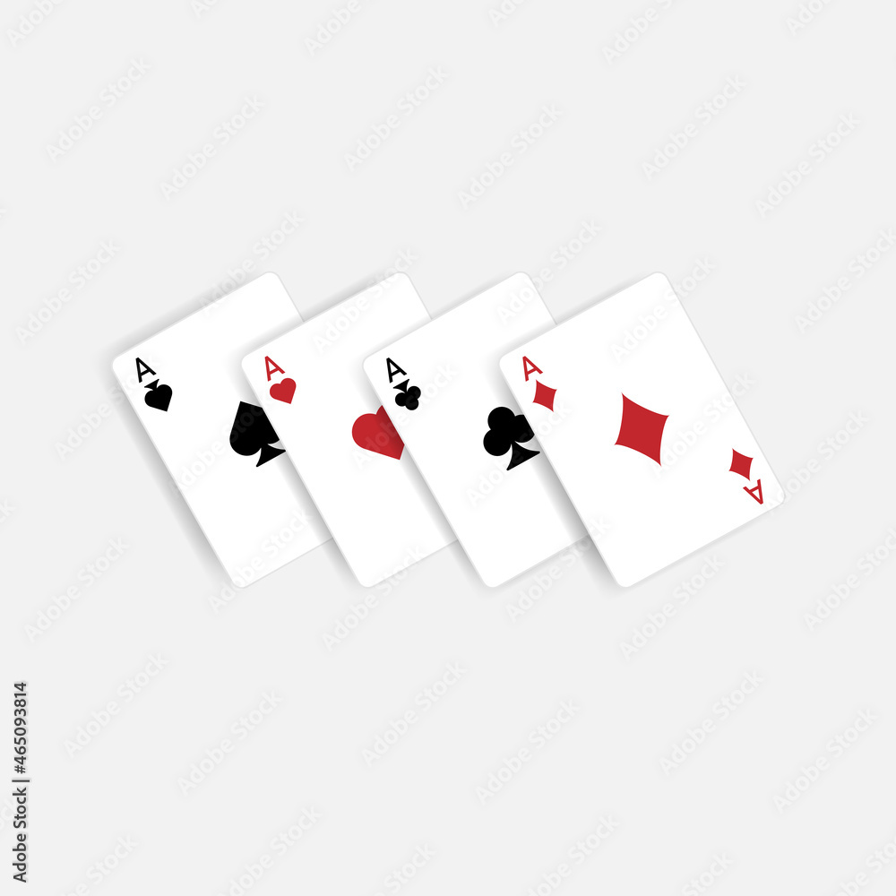 Set of four aces, vector playing cards, casino gambling