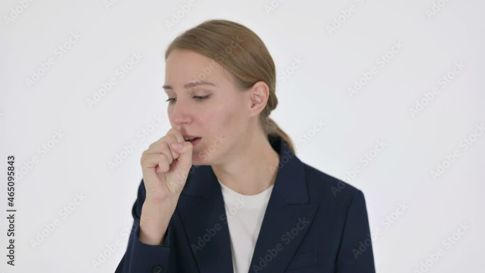 Young Businesswoman Coughing on White Background Young Businesswoman Coughing on White Background