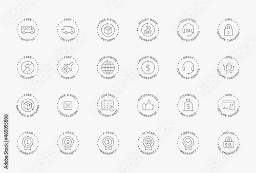 E-commerce, online shopping line icons set. Modern graphic design concepts, simple outline elements collection.