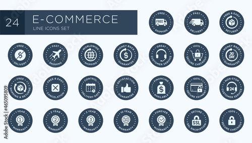 E-commerce, online shopping line icons set. Modern graphic design concepts, simple outline elements collection.