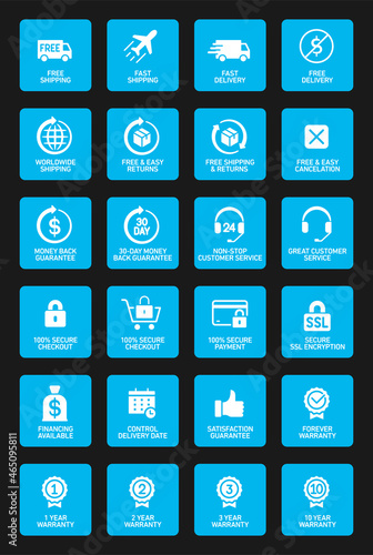 E-commerce, online shopping line icons set. Modern graphic design concepts, simple outline elements collection.