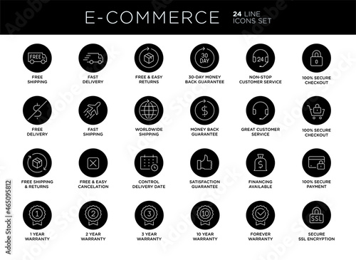 E-commerce, online shopping line icons set. Modern graphic design concepts, simple outline elements collection.