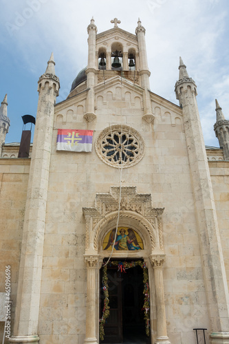 Church on the old Street in the city Herceg Novi in Montenegro in summer