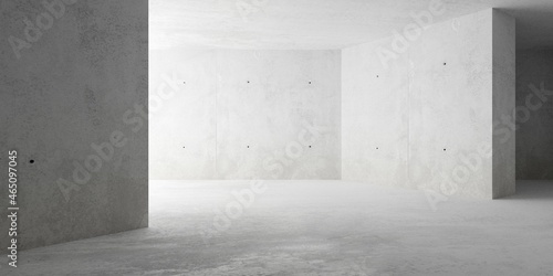 Abstract empty, modern concrete room with indirect lighting from left, tilted interieur walls and rough floor - industrial interior background template
