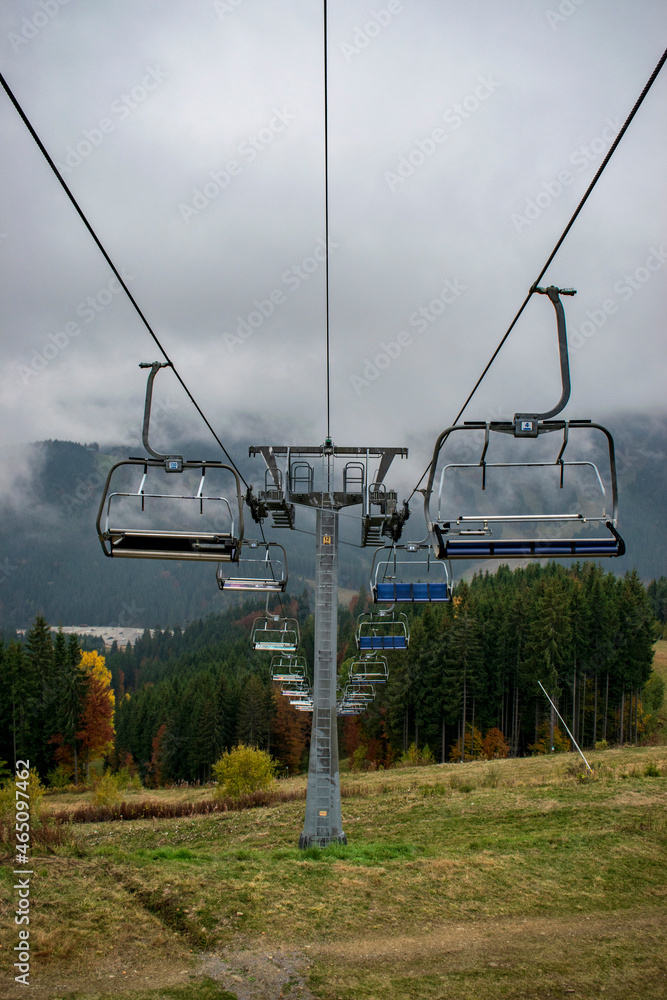 Funicular lifts. Sunset on top of the mountain. Funicular lifts. Sunset on top of the mountain.