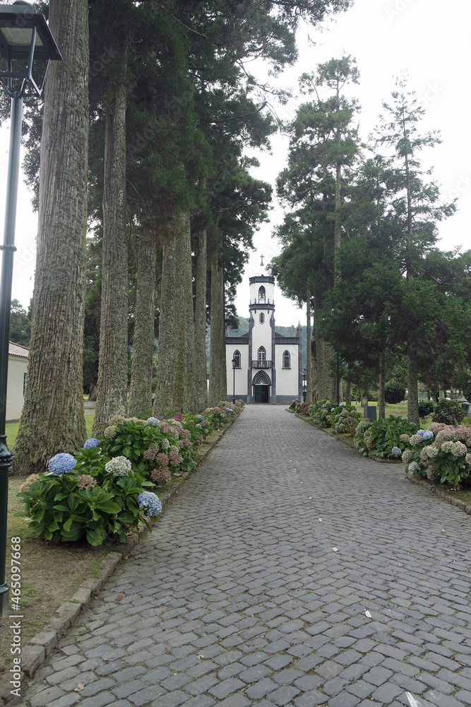 alley to a small chapel on the azores alley to a small chapel on the azores