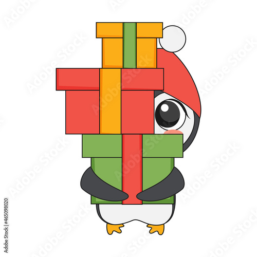 Cute christmas penguin in cartoon style. Vector illustration.