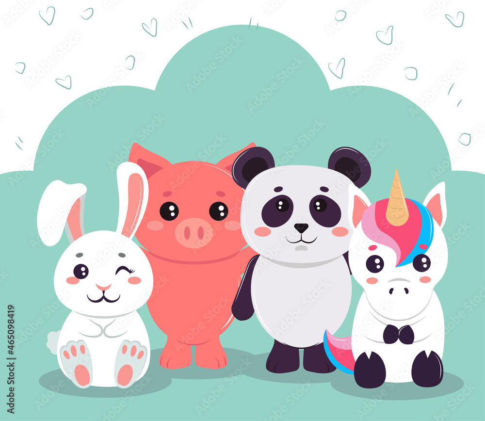 Naklejka premium kawaii animals adorable