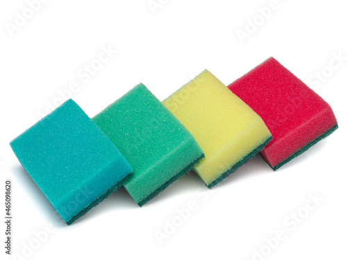 Colored sponges for washing dishes and other domestic needs.