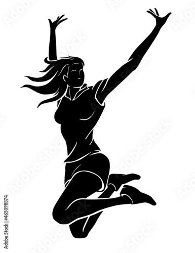 Cheerful Adult Female Jumping Silhouette