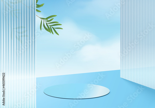 3d background product display podium scene with cloud geometric platform. cloud background vector 3d render with podium. stand to show cosmetic product. Stage showcase on pedestal display blue studio