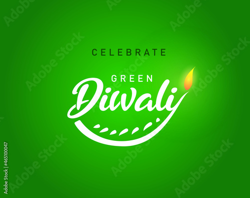 Happy Diwali Festival- Green Diya lamps lit on colorful diwali vector background green leaf eco concept. Deepavali or dipavali the festival of lights, diwali celebration, fesrival, green concept. 