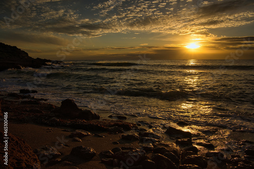 The coast in the Mediterranean Sea at sunrise
