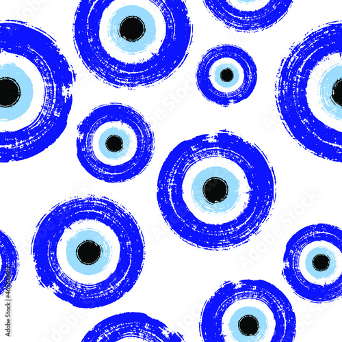 Vintage hand drawn blue Turkish evil eye seamless. Greek evil eye. Symbol of protection in Turkey, Greese, Cyprus. Blue Turkish Fatima's Eye. Amulet from evil eye. Nazar Boncugu. Magic item attribute photo