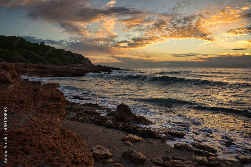 The coast in the Mediterranean Sea at sunrise