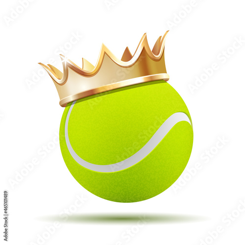Tennis ball in golden royal crown. Concept of success in tennis sport.