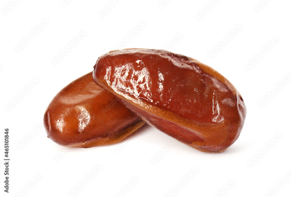 Two tasty sweet dried dates on white background Two tasty sweet dried dates on white background