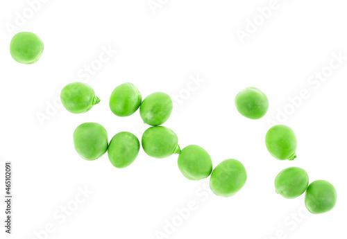 Fresh organic green peas isolated on a white background, top view.