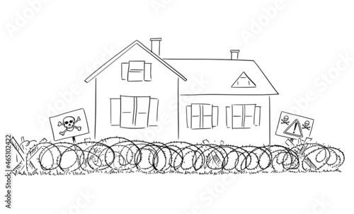 Fortified Family House, Home, Crime and Security Concept , Vector Cartoon Illustration
