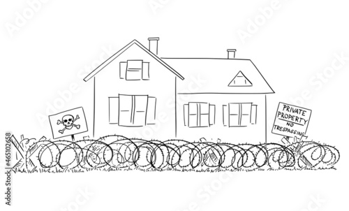 Fortified Family House, Home, Crime and Security Concept , Vector Cartoon Illustration