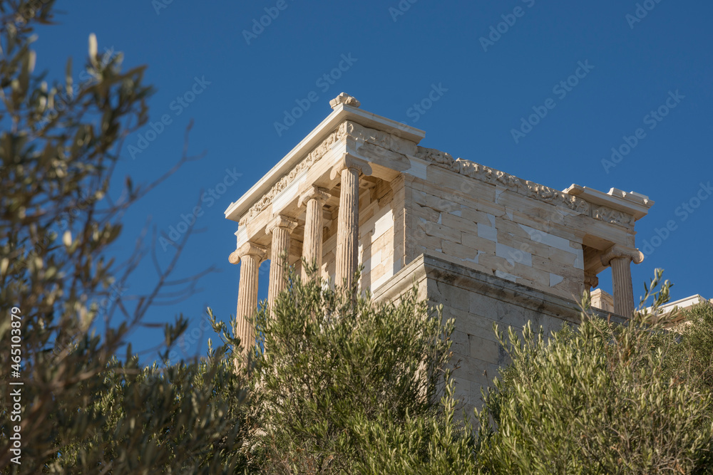 details of the construction of the columns of Acropolis in Athens in Greece