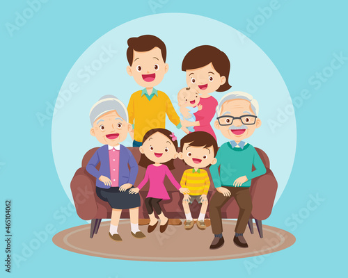 Big happy family sitting on the sofa