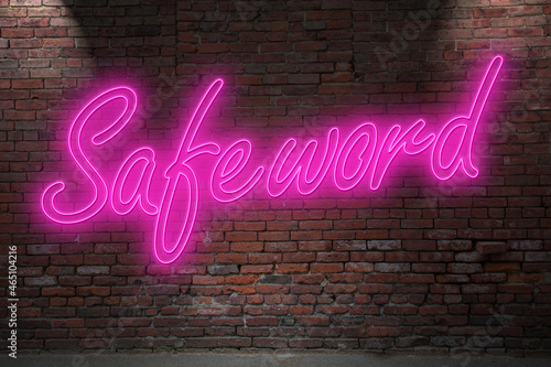 Obraz na płótnie Neon Safeword BDSM (bondag, discipline, dominanc, submission) lettering on Brick Wall at night w salonie