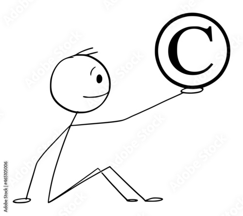 Person or businessman Holding Copyright Symbol, Vector Cartoon Stick Figure Illustration