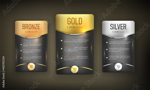 Button web price table pack on background color black
