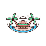 Retro skull and burger cartoon. illustration for t shirt, poster, logo, sticker, or apparel merchandise.