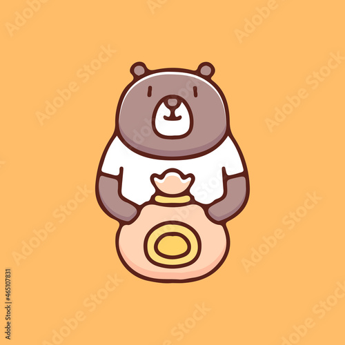 Cute bear holding gold sack illustration. Vector graphics for t-shirt prints and other uses.