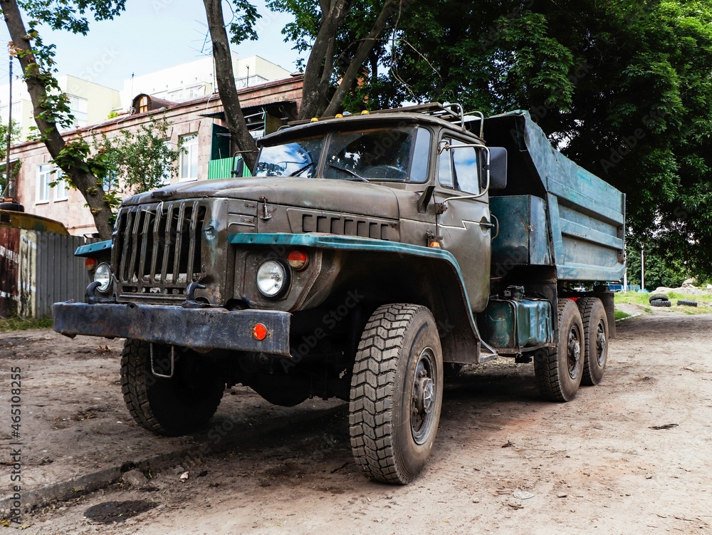 Old military khaki dump truck Old military khaki dump truck