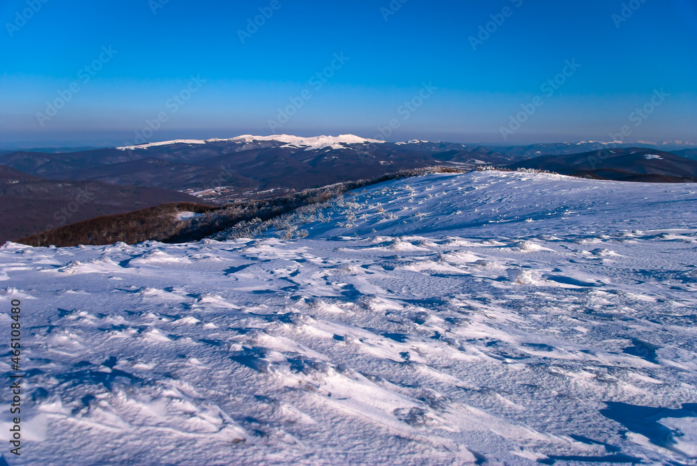 Mountain peak on a frosty winter day, Bieszczady Mountains, Poland