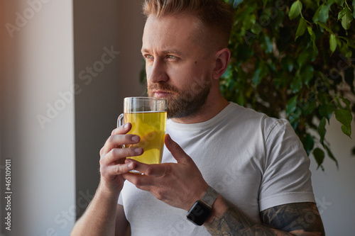 Man drinking tea in morning