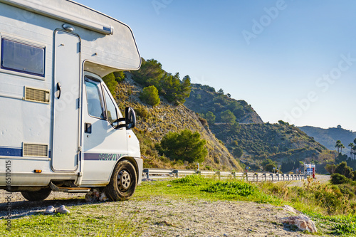 Rv camper camping on nature, Spain.