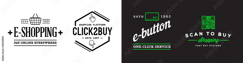 Set of Four E-Commerce Online Shopping Signs with Icons. Set of Four E-Commerce Online Shopping Signs with Icons.
