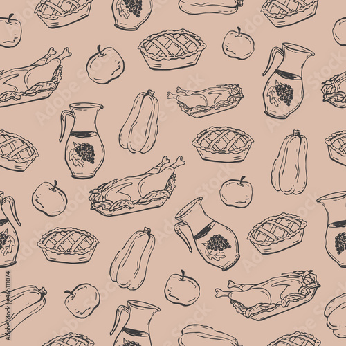 Thanksgiving day seamless vector pattern. Hand-drawn doodle icons for Thanksgiving.